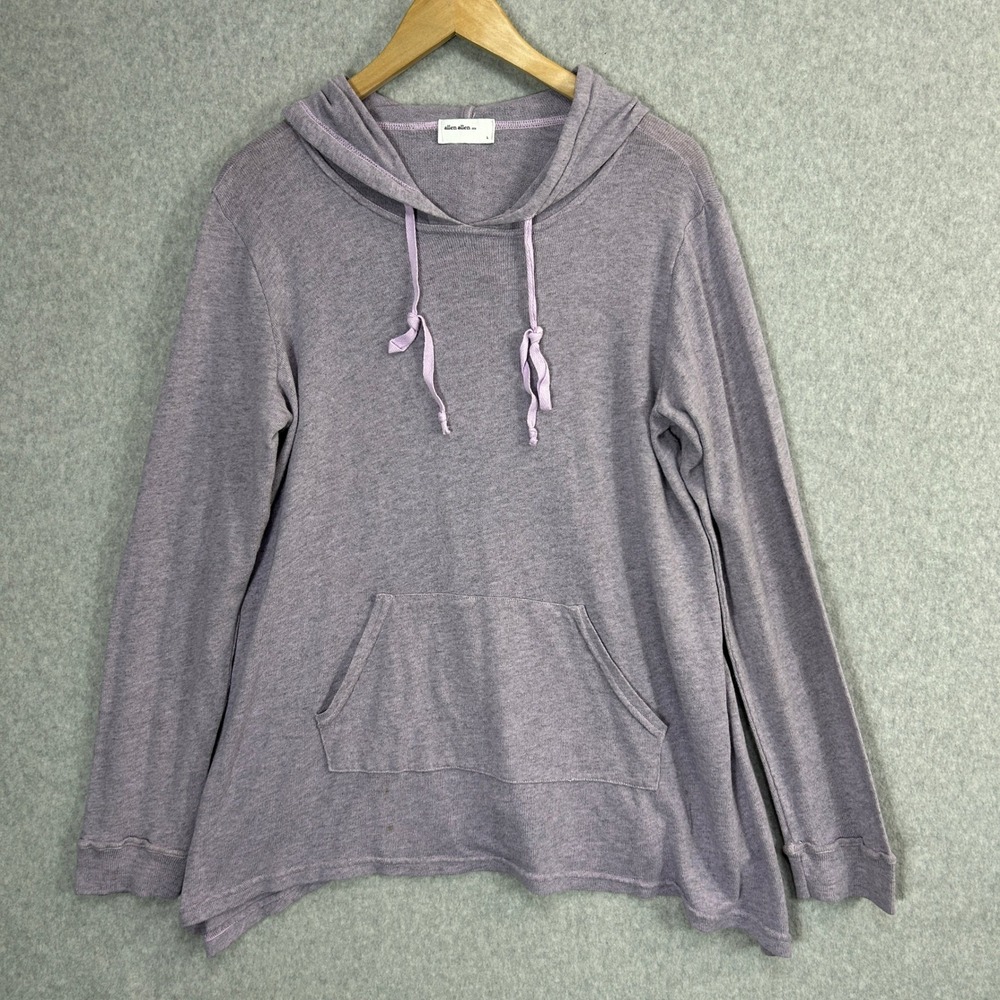 allen allen Hoodie Sweater Purple Cashmere Wool Blend Sharkbite Hem Women Size L